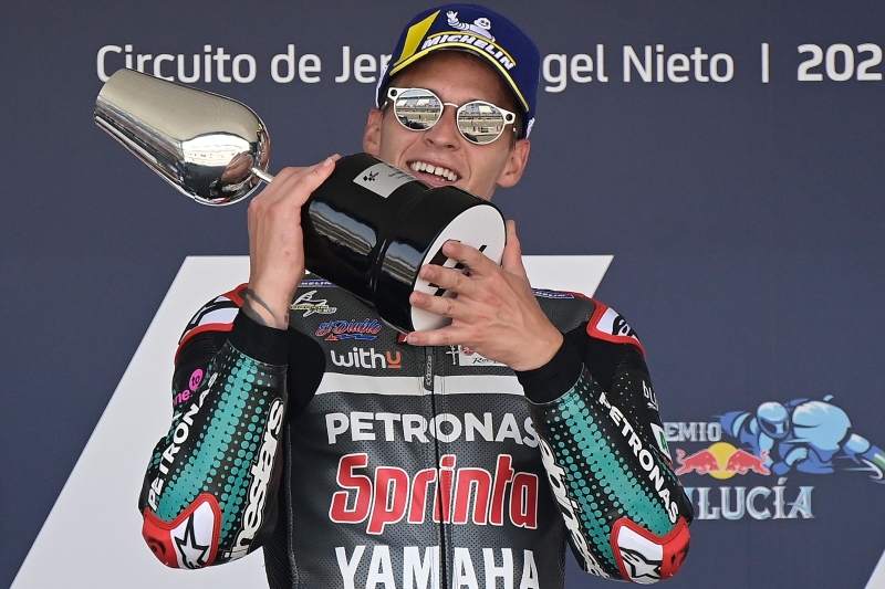 夸塔拉罗在本赛季MotoGP的前两站成功夺冠，这让他有望在参加MotoGP仅两个赛季就成为世界冠军。（法新社照片）