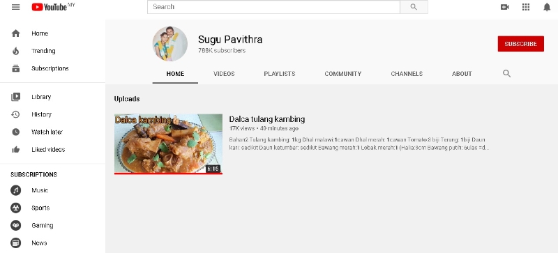 “Sugu Pavithra”的Youtube频道周二傍晚回归，上载了一个新视频。