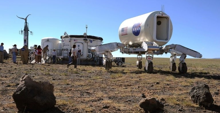 A prototype Mars vehicle and habitat in the northern Arizona desert. AFP