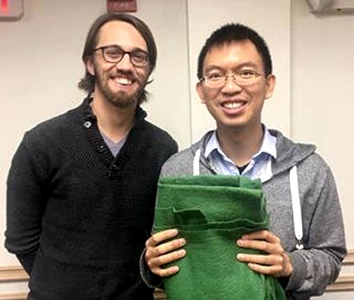 Yuan-Sen on the right just finished defending his Ph.D. thesis. On the left is Yuan-Sen's Ph.D. advisor, Charlie Conroy. Following the custom in the department, Yuan-Sen was holding the green cloth that was given to all the freshly minted Ph.D. in astrophysics and astronomy. The rumor was that this green cloth is never washed.