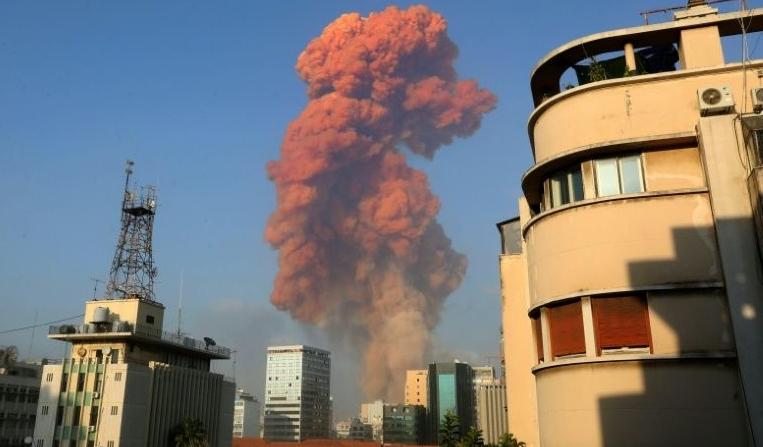 The blast in Beirut's port area sent a huge plume of smoke into the sky. AFP