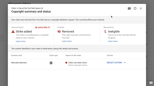 YouTube的“Content ID”系统会智能识别遭翻唱和模仿的音乐、视频或旋律。版权拥有者可以透过这个系统向侵权者发出版权声明和采取行动。（图：截自YouTube官方视频）