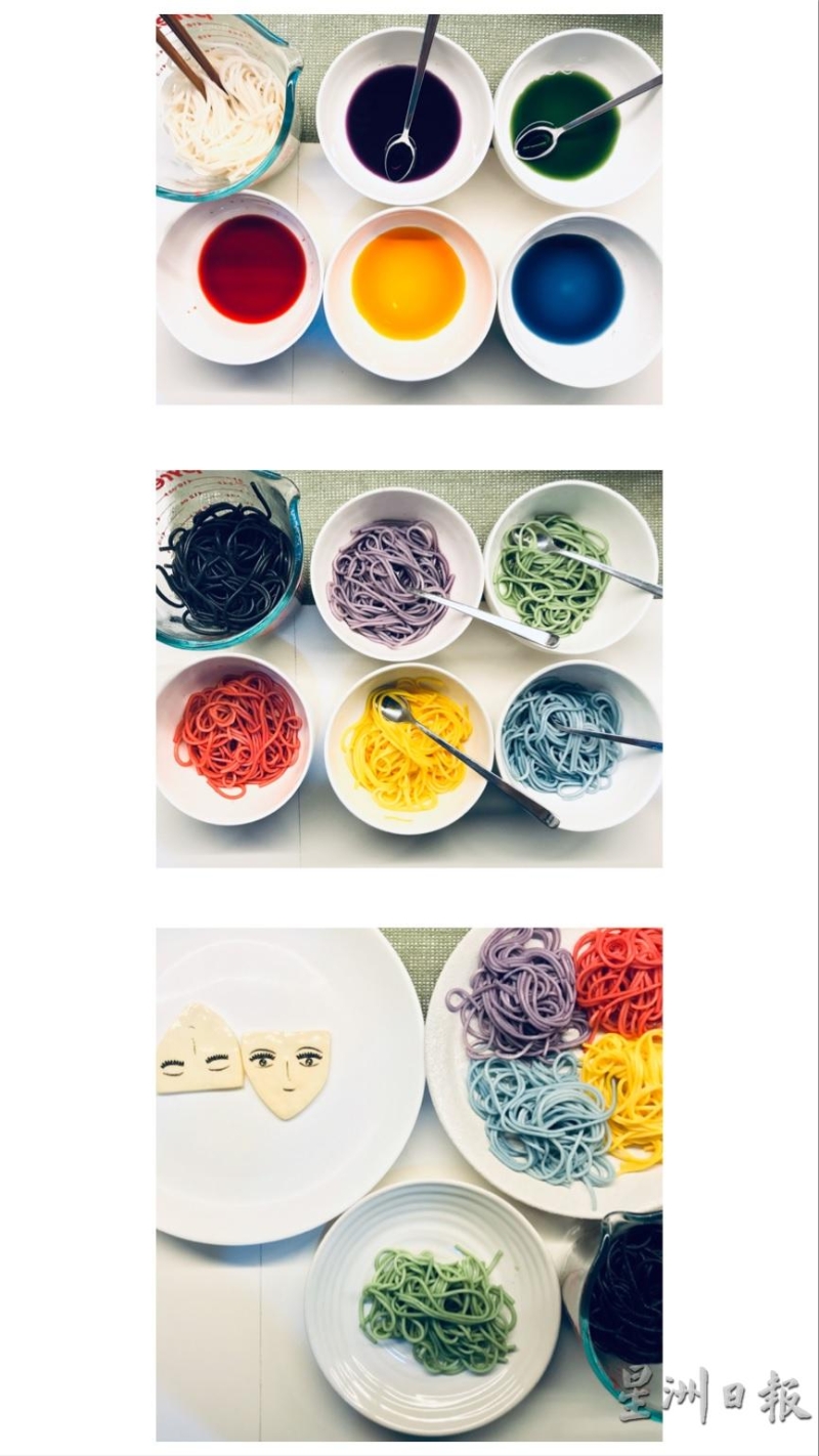 染色面条是彩芸设计餐盘造型时的常用材料之一。