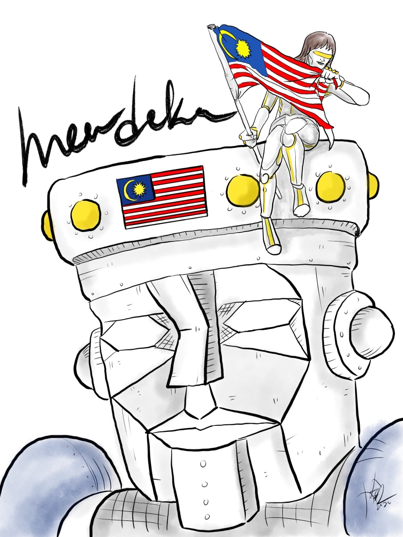 温力铭用iPad画上“马来西亚”高达，祝愿马来西亚国运昌隆！