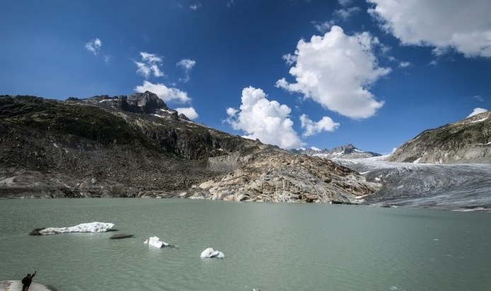 A glacial lake at the end of the Rhone Glacier, near Gletsch.