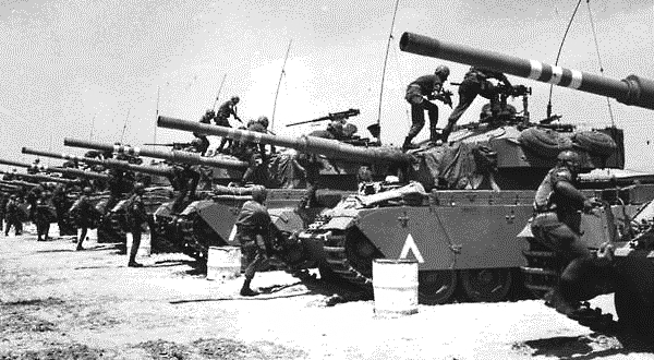 June 1967: Israeli Centurion tank corps prepare for battle during the Six-Day War.