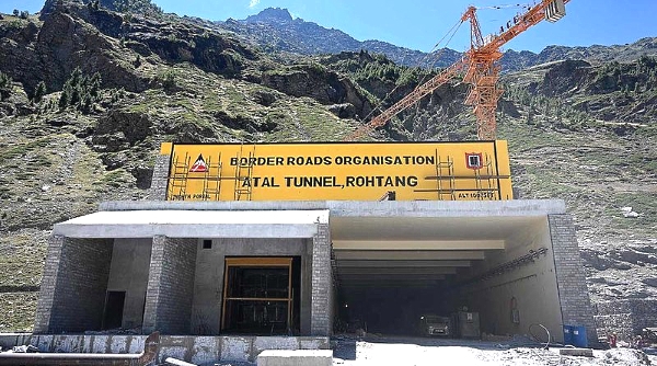 The north portal of the Atal Rohtang Tunnel in Teling village in Lahaul and Spiti district of Himachal Pradesh. AFP