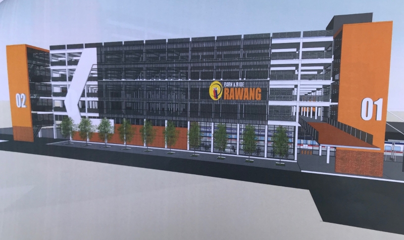 万挠电动火车站5层楼高的多用途室内停车场设计图。