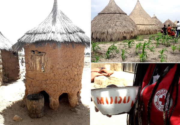 Clockwise from top left: Residents in a village in Nigeria's Plateau State store their food supplies in a traditional granary; little tukuls (huts) made of mud, bamboo and straw in a village in South Sudan's Unity State; in a Nigerian market, the big bowl or "Mudu" is used as a measuring cup for grains.