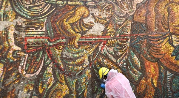 An operation is now underway to save the site's striking series of mosaics. AFP