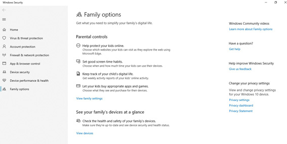 如果电脑采用Window 10的作业系统，只需搜索“Family Option”即可看到“Parental Control”的服务，包括过滤不良的网页、设置使用电脑或手机的时长、允许孩子购买合适的应用和游戏等。