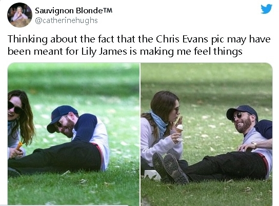 基斯伊文斯与莉莉占士不只在公园约会吃冰淇淋，还躺在草地上说说笑笑，看起来就像俩小无猜，周围充满粉红泡泡。