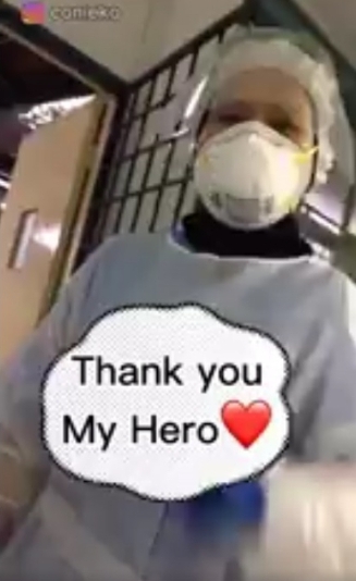 张可怡感谢所有前线医护人员的协助及治疗，也在影片中称为她量血压的医护人员为“英雄”。（截图自张可怡脸书影片）