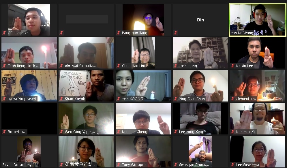 全国人权阵线透过网上烛光会，声援泰国民主斗争。