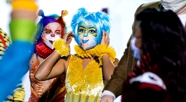 Performers wearing facemasks are seen backstage during The Atlanta Opera's production of 