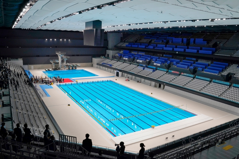 将在明年东京奥运会上举办跳水和游泳比赛的东京水上运动中心，在24日正式启用。（欧新社照片）