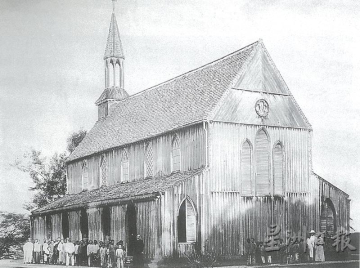 1848年建的圣多玛老教堂。（图：150 Years of The Anglican Church In Borneo 1848-1998）

