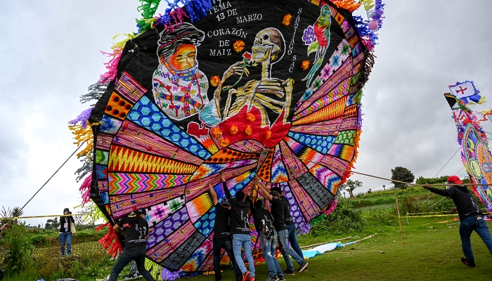 Colorful giant kites during the All Saints' Day celebration in Santiago Sacatepequez some 48km west of Guatemala City in Guatemala. AFP Colorful giant kites during the All Saints' Day celebration in Santiago Sacatepequez some 48km west of Guatemala City in Guatemala. AFP