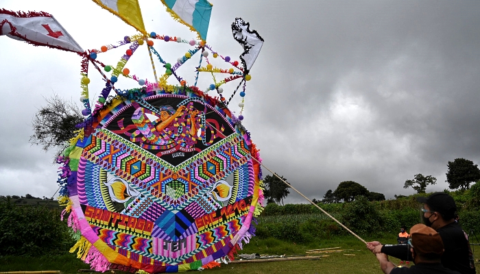 Colorful giant kites during the All Saints' Day celebration in Santiago Sacatepequez some 48km west of Guatemala City in Guatemala. AFP Colorful giant kites during the All Saints' Day celebration in Santiago Sacatepequez some 48km west of Guatemala City in Guatemala. AFP