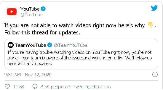 YouTube故障影响28.6万用户