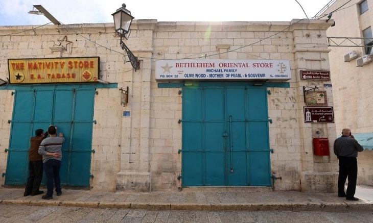 Tourist shops near the Church of the Nativity have closed their doors amid the pandemic. AFP