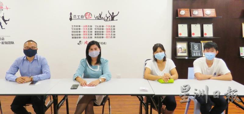 罗玉媄(左二)联合梁国荣(左一)、林维安(右起)及林秀婷召开新闻发布会,促请各单位加把劲维护文丁社区治安。