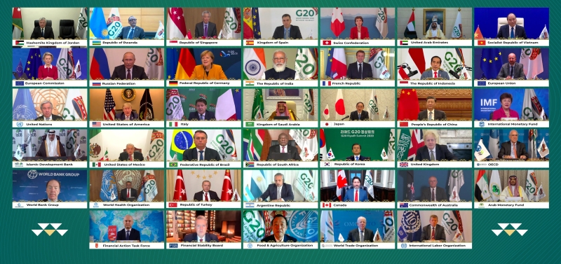 G20视频峰会上周六在沙地阿拉伯主持下召开。各国领导人强调了对冠病病毒采取全面和国际性对策的重要性。（欧新社照片）