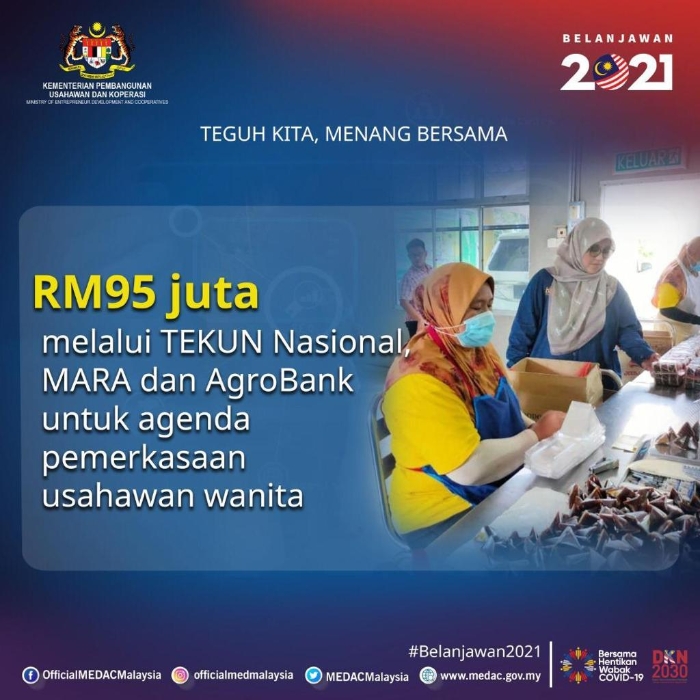 通过国家创业集团商业基金（Tekun Nasional）、人民信托局（MARA）和农业银行（AgroBank）发放9500万令吉展开强化女性企业家议程。