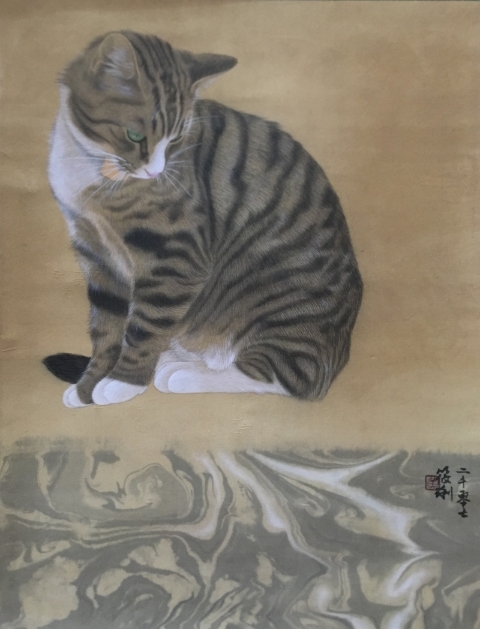 黄筱琍《猫》（绢本）。