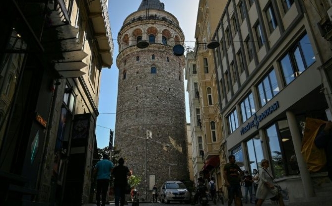 Workers took a jackhammer to one wall of Istanbul's Galata Tower in August.