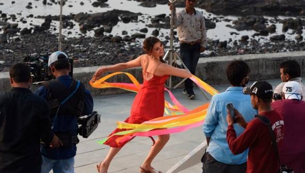 Bollywood actress Urvashi Rautela performs during the shoot for her upcoming music video album in Mumbai. AFP