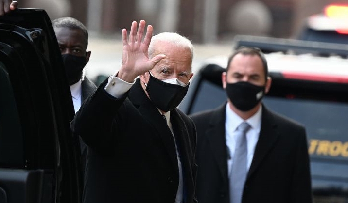 Biden arrives at The Queen in Wilmington, Delaware. AFP
