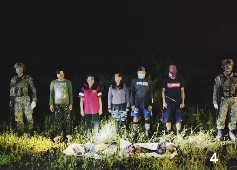 陆军深夜展开行动时,在打必禄一带老鼠路发现5名偷渡进入砂的印尼人。