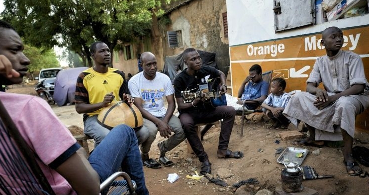 Traore rehearses with friends in Bamako. AFP