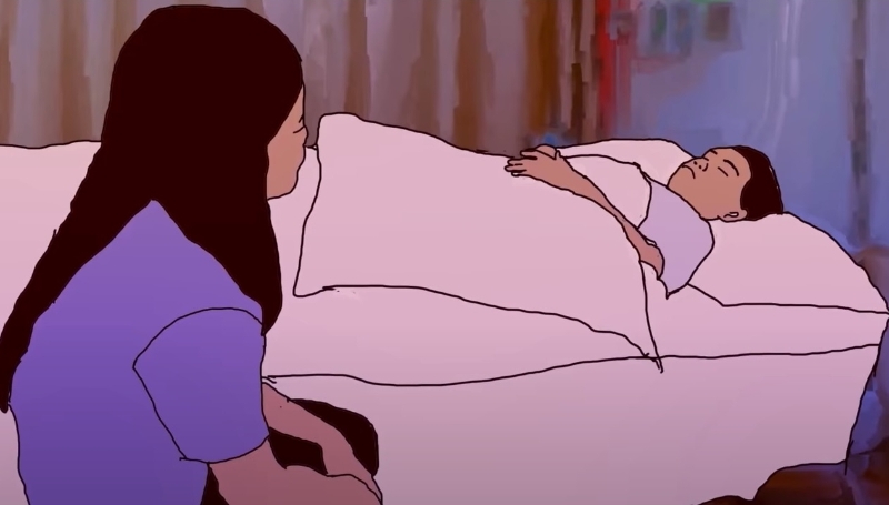 比比（左）终于知道，莎拉（右）一直没有回信给她，是因为她迄今病卧在床，立刻赶来医院探望莎拉。