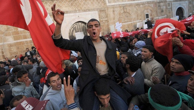 Residents of central Tunisia region of Sidi Bouzid demonstrate in front of the government palace in Tunis on Jan 23, 2011. AFP