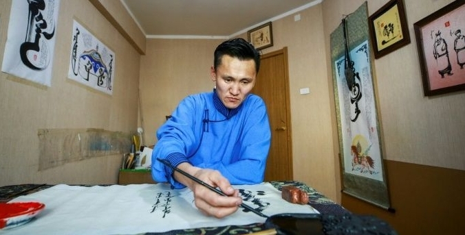 The traditional, vertical Mongolian script is enjoying a revival in Mongolia. AFP