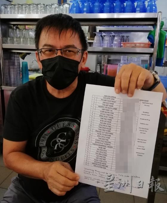 李源清手持平安园饮食中心32名小贩的名单，说明这些小贩获当局批准进入强管区开档。