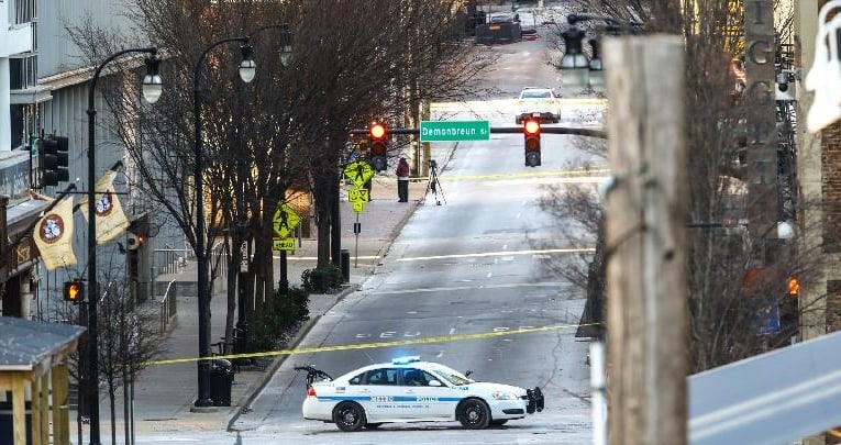 Police close off an area damaged by the explosion on Christmas morning in Nashville. AFP