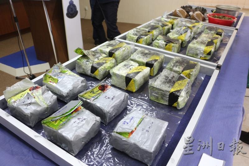 警方所起获的毒品外观以茶叶包装鱼目混珠，市价超过100万令吉。