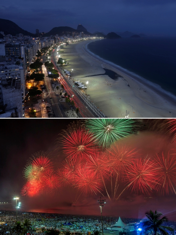 巴西里约市关闭海滩，倒数热情不再。

