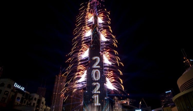 Fireworks on the Burj Khalifah tower in Dubai during the New Year's Eve celebrations. AFP