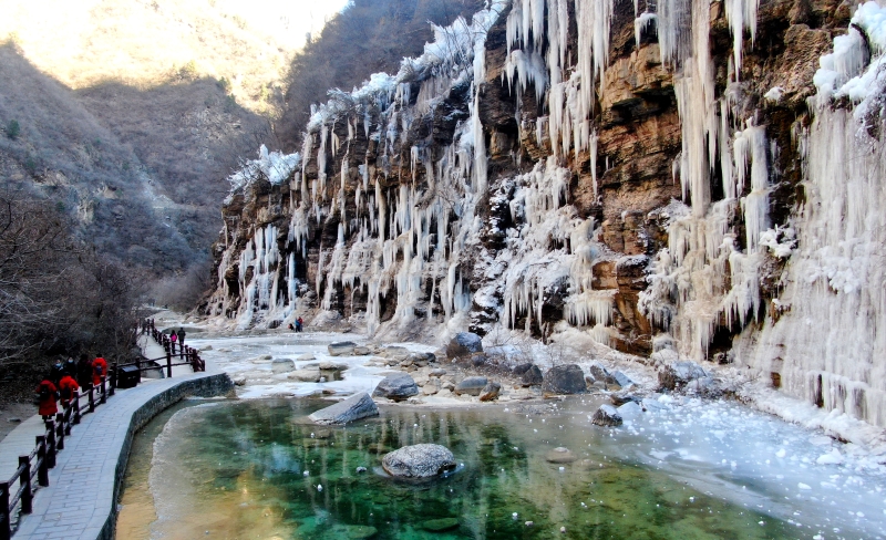 寒冬时节，河南焦作云台山景区形成多处冰瀑景观。（新华社照片）