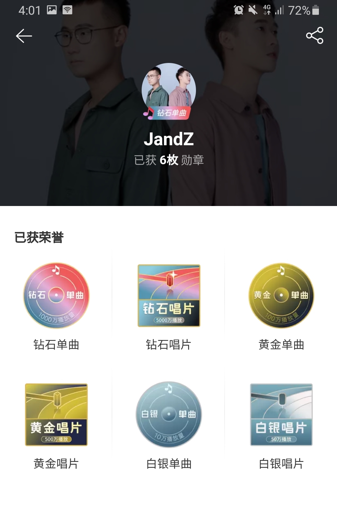 JandZ《太冲动的我》于网易云音乐获得钻石单曲千万播放点击。