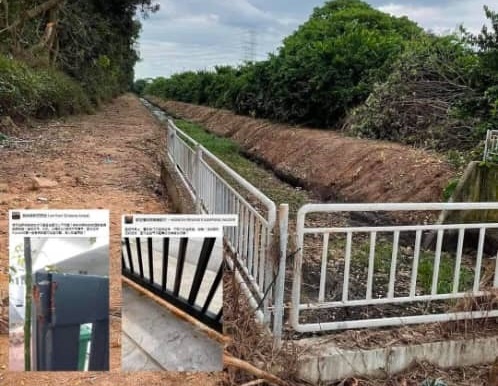 爪夷Hijauan Valdor双轨铁道旁原来有一条积满乾猪粪的排水沟，失去排水功能。（照片取自脸书）。