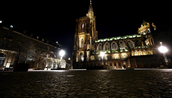 A deserted street in Strasbourg, eastern France, as new curfew is in effect to fight the spread of COVID-19. AFP