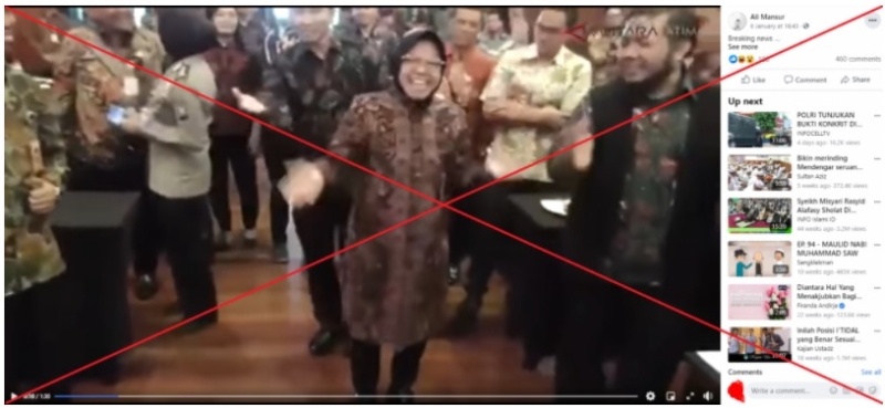 社交媒体近日流传印尼部长没带口罩及保持社交距离跳舞的视频，其实是拍摄于冠病疫情发生前。