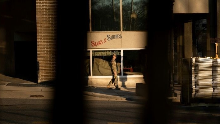 A member of the National Guard on patrol in Washington ahead of the inauguration. AFP