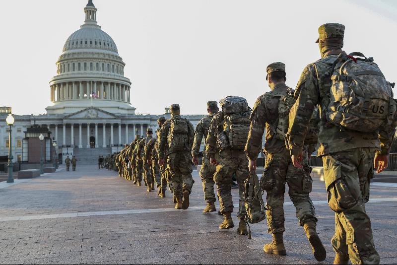 拜登就职典礼期间，多达1.5万名国民警卫队成员将被调配到华盛顿特区。（图：法新社）