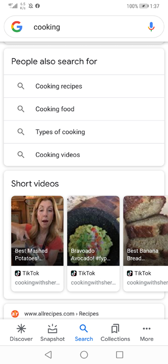 谷歌最近测试一项新功能，当用户在网上搜索资料时，偶尔会出现Instagram和Tik Tok短视频的搜索结果。